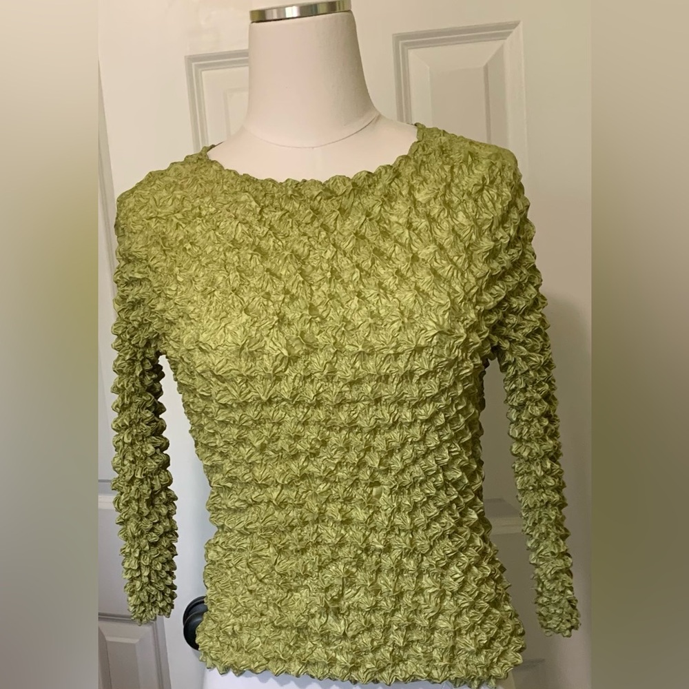 Vintage Chartreuse Popcorn Top S Stretchy - Picture 2 of 7
